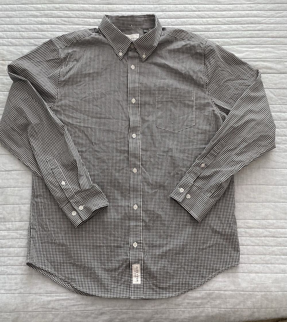 Five Four Club Shirt Mens Large Black/White Checks Long Sleeve Button Down C8